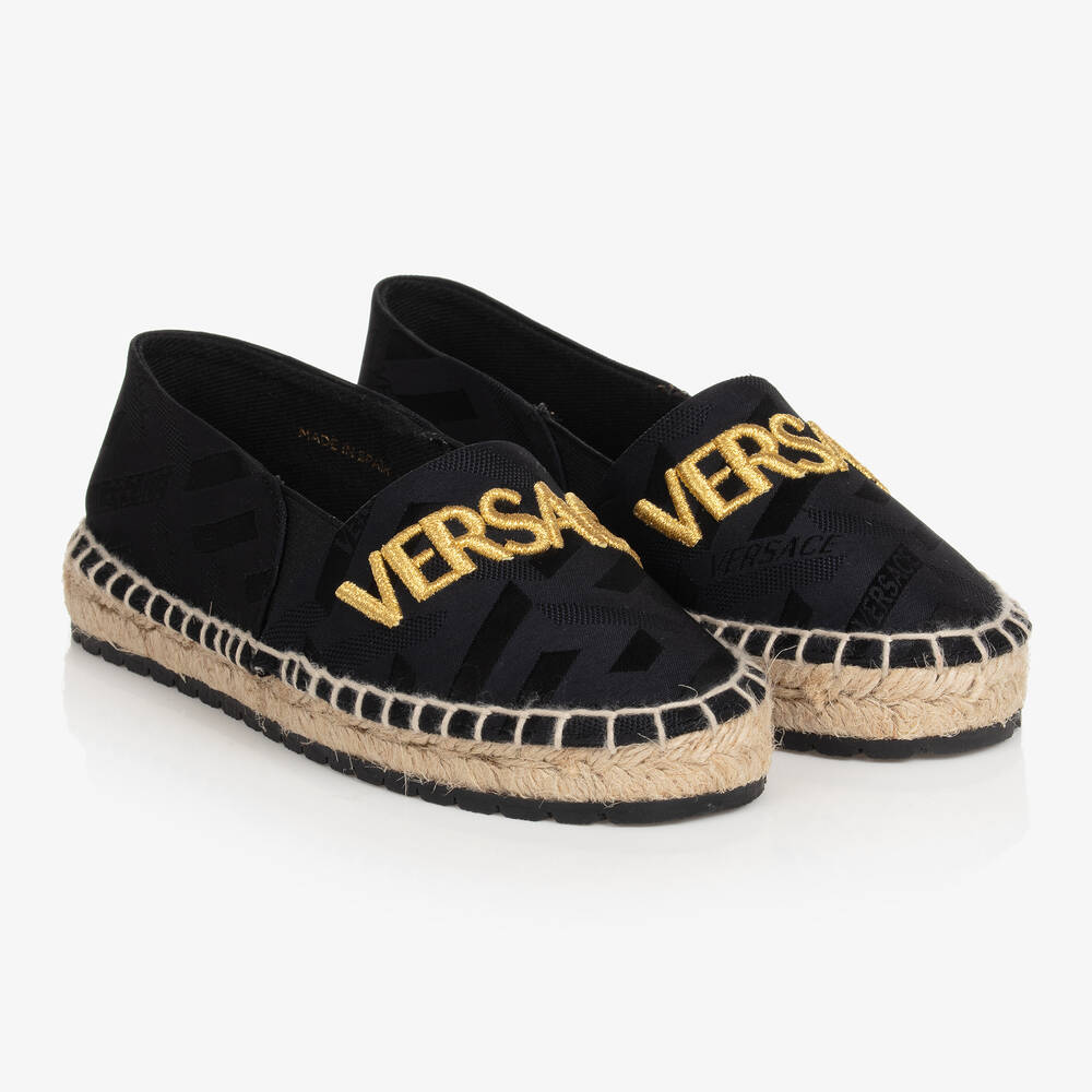 Versace - Espadrilles noires et dorées fille | Childrensalon