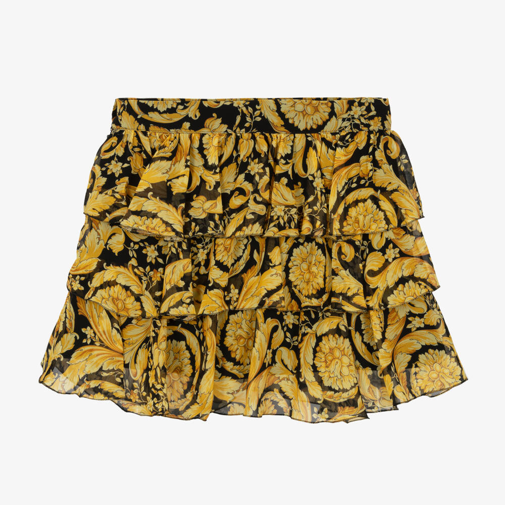 Versace-Черно-золотая многоярусная юбка Barocco для девочек | Childrensalon Outlet