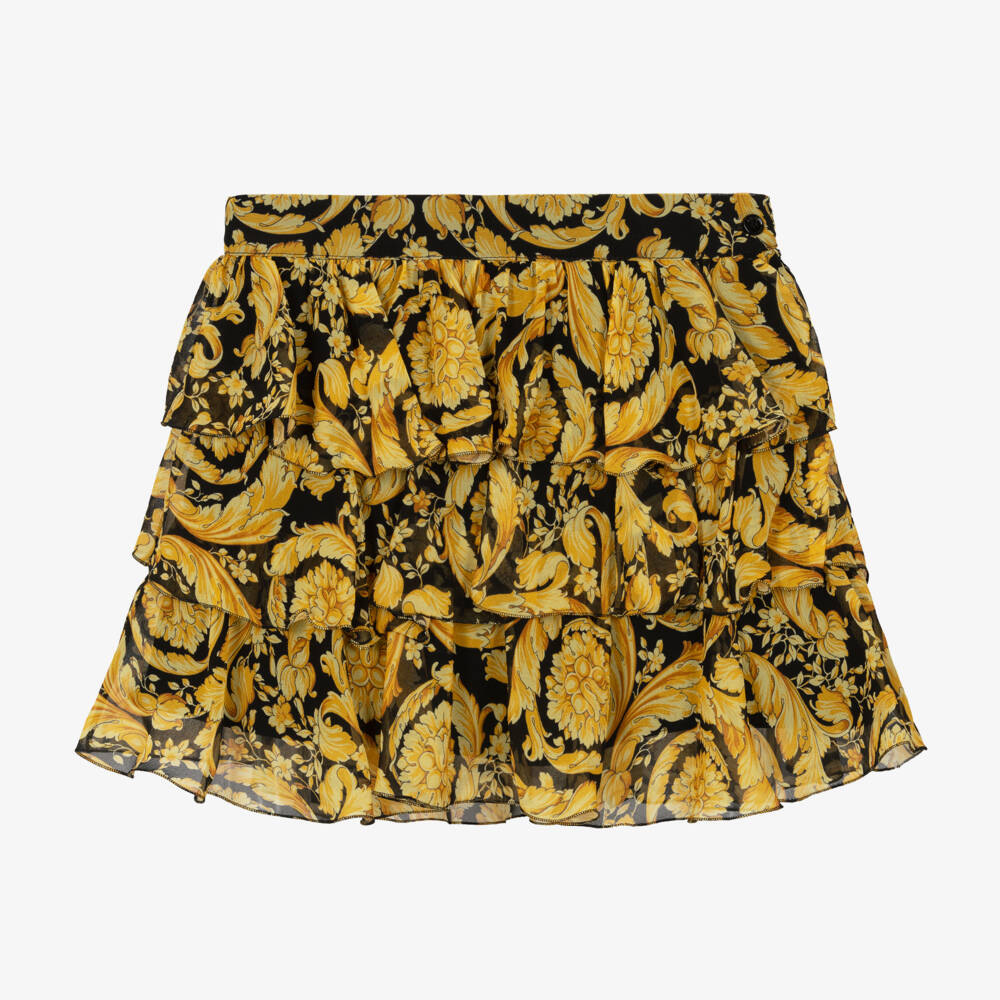 Versace-Girls Black Gold Patterned Skirt | Childrensalon Outlet