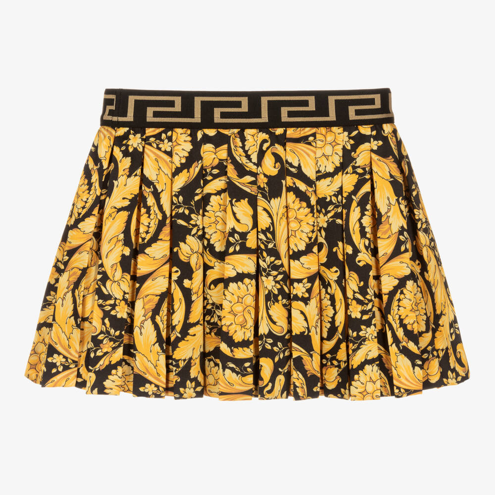 Versace-Girls Black & Gold Pleated Barocco Skirt | Childrensalon Outlet