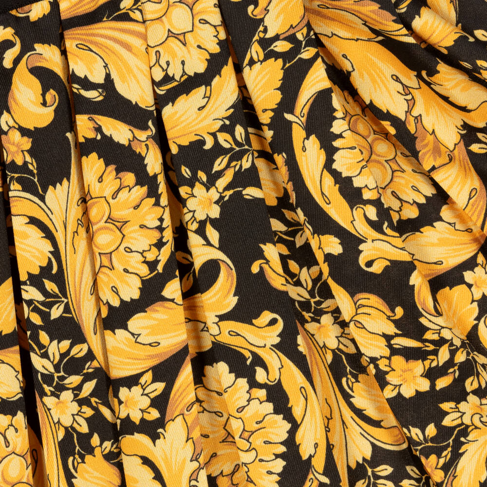 Versace-Girls Black & Gold Pleated Barocco Skirt | Childrensalon Outlet