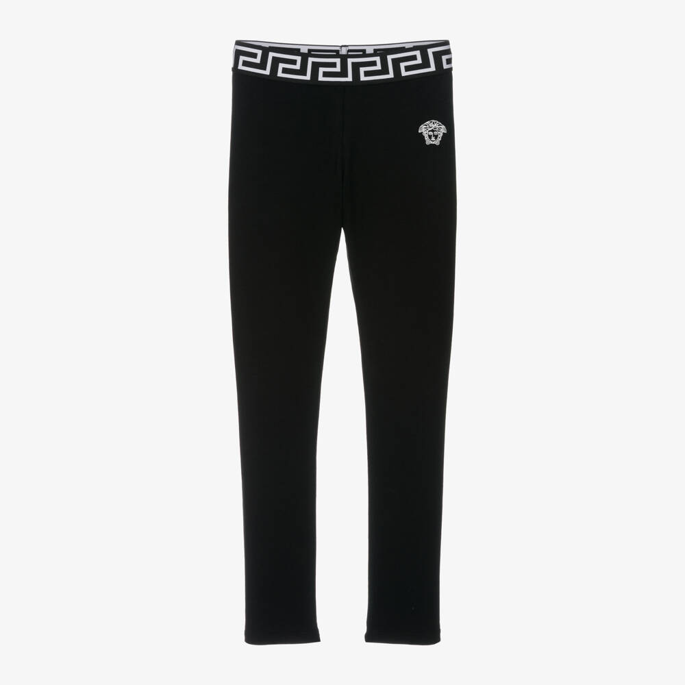 Versace-Girls Black Greca Pattern Leggings | Childrensalon Outlet