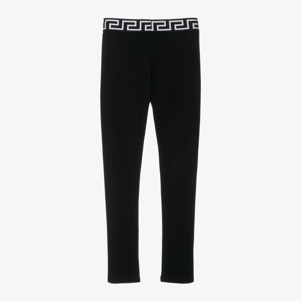 Versace-Girls Black Greca Pattern Leggings | Childrensalon Outlet