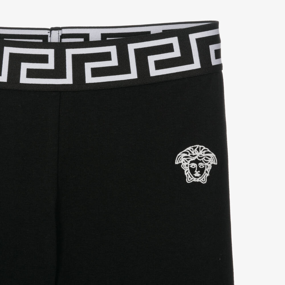 Versace-Girls Black Greca Pattern Leggings | Childrensalon Outlet