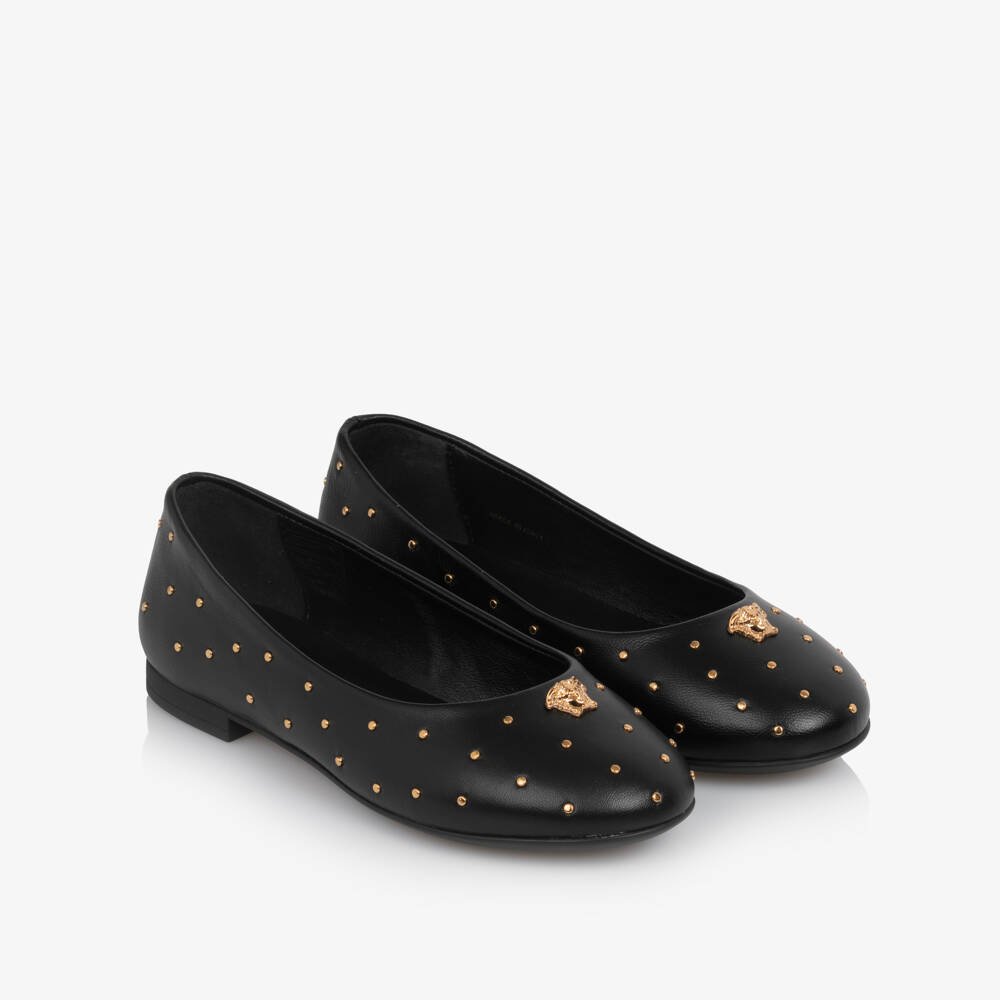 Versace-Черные балетки с заклепками для девочек | Childrensalon Outlet