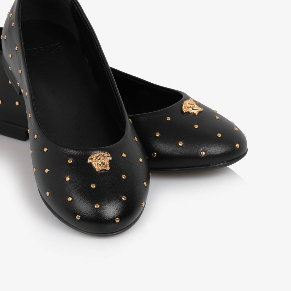 Versace-Черные балетки с заклепками для девочек | Childrensalon Outlet