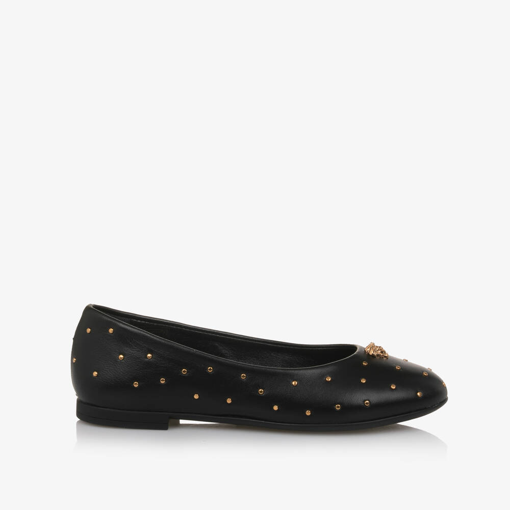 Versace-Черные балетки с заклепками для девочек | Childrensalon Outlet