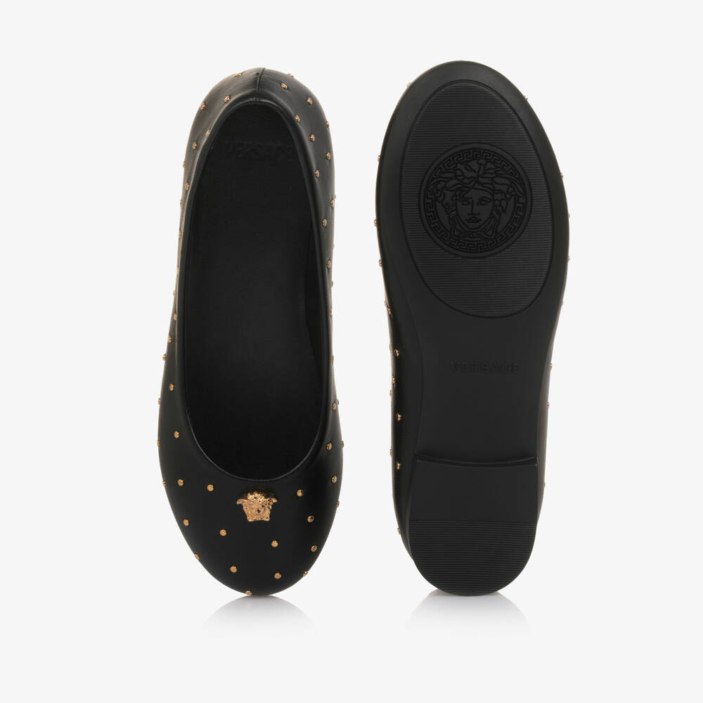 Versace-Черные балетки с заклепками для девочек | Childrensalon Outlet