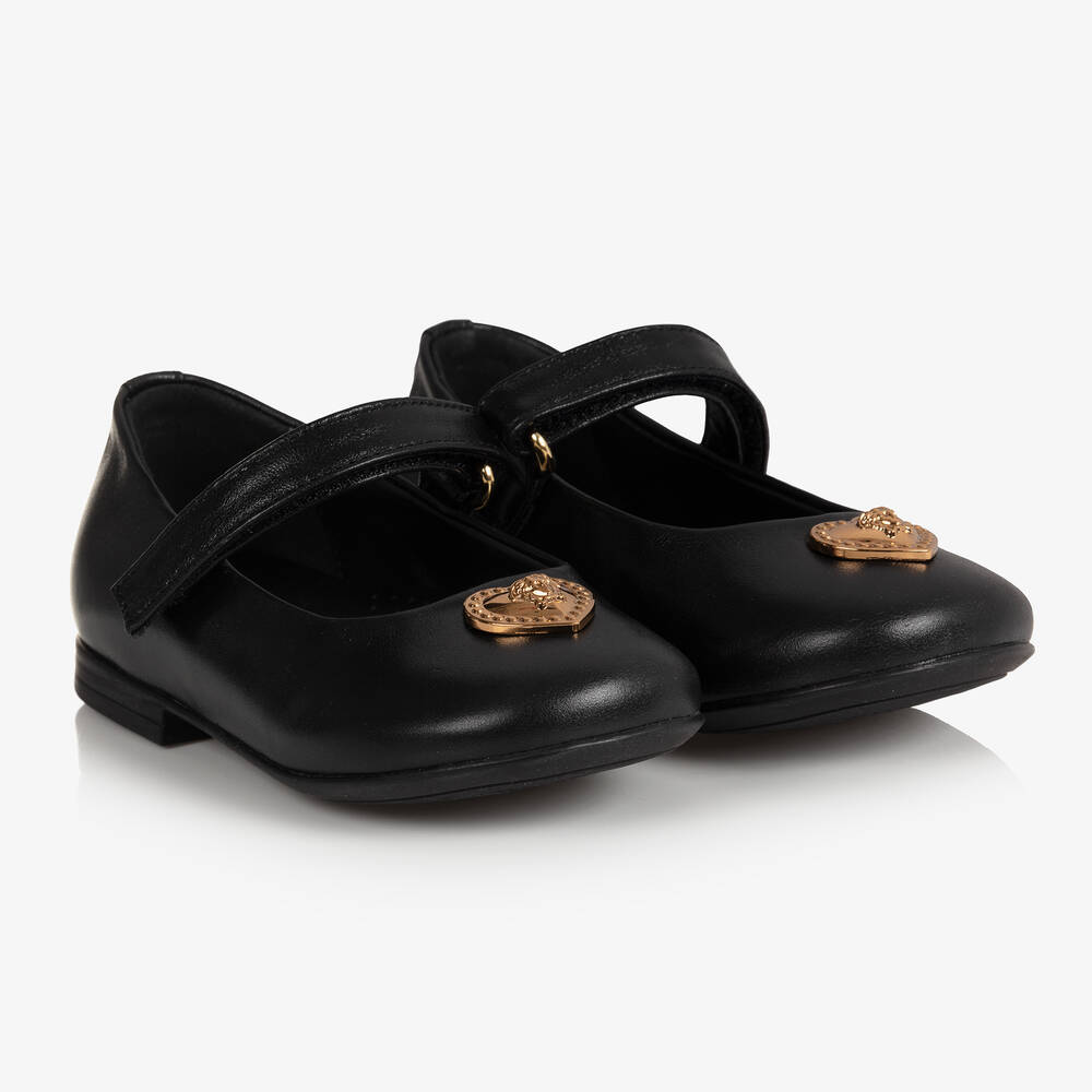 Versace - Ballerines cuir noir Medusa fille | Childrensalon