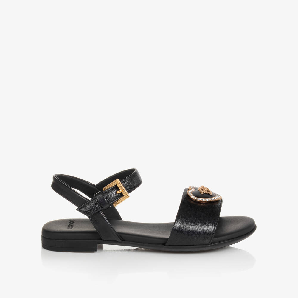 Versace-Girls Black Leather Medusa Heart Sandals | Childrensalon Outlet