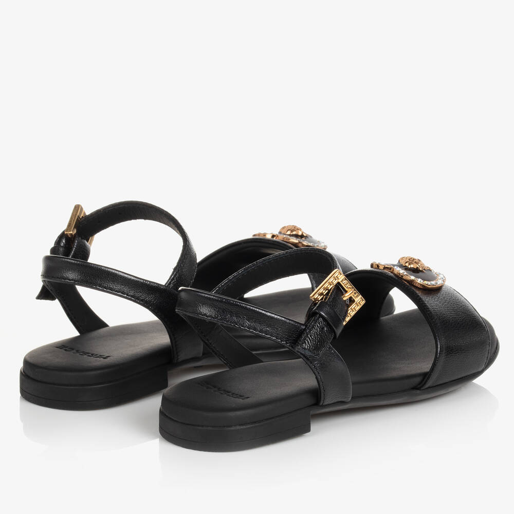 Versace-Girls Black Leather Medusa Heart Sandals | Childrensalon Outlet