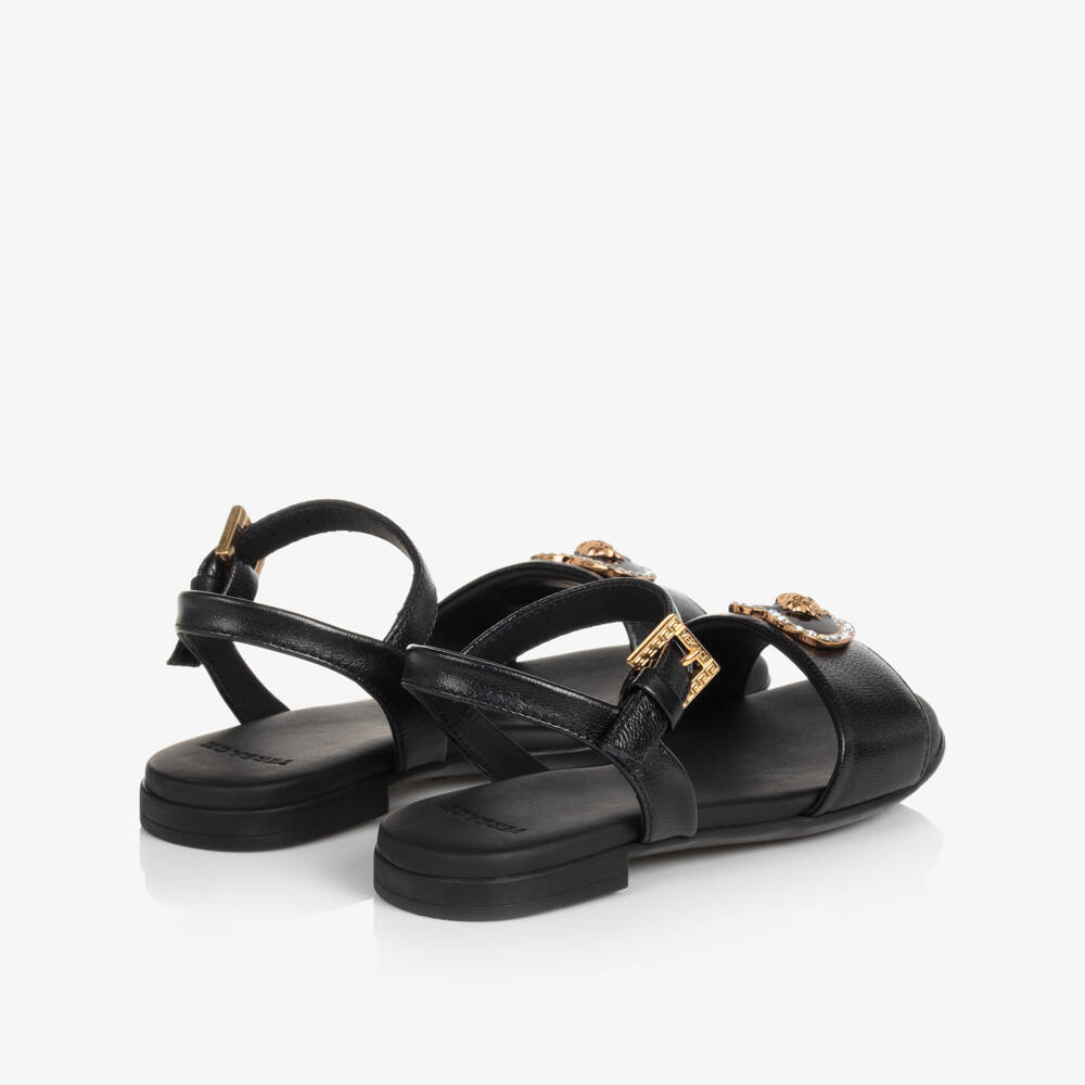 Versace-Girls Black Leather Medusa Heart Sandals | Childrensalon Outlet