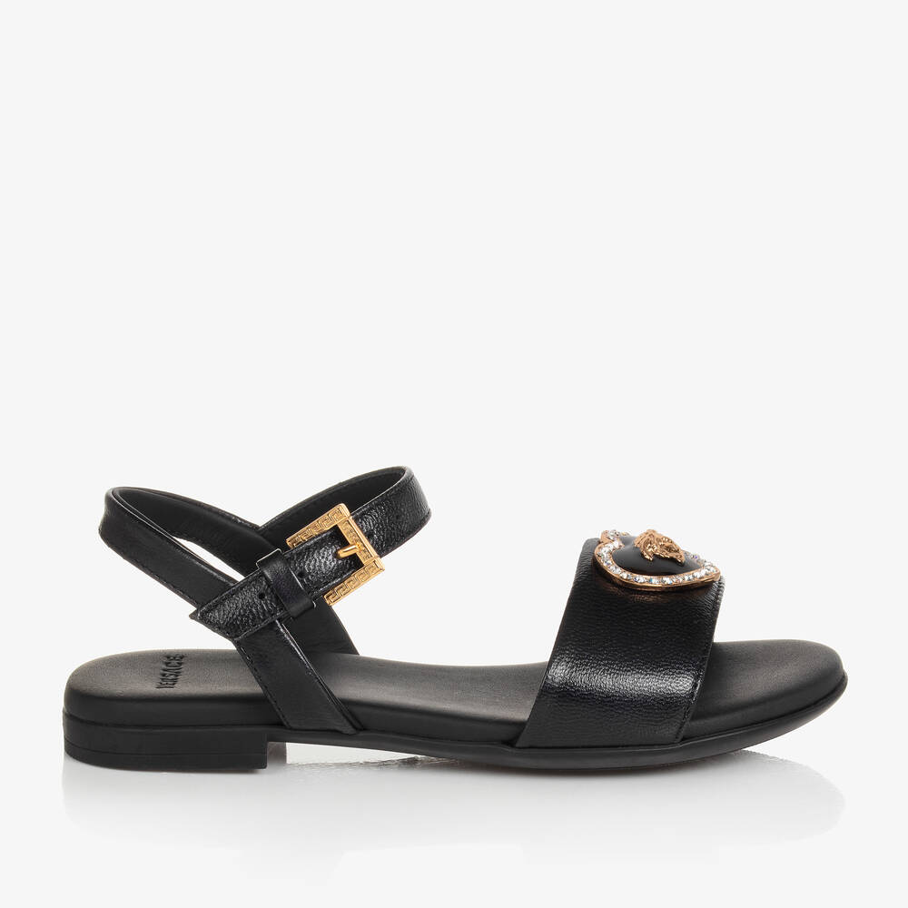 Versace Girls Black Leather Medusa Heart Sandals Childrensalon