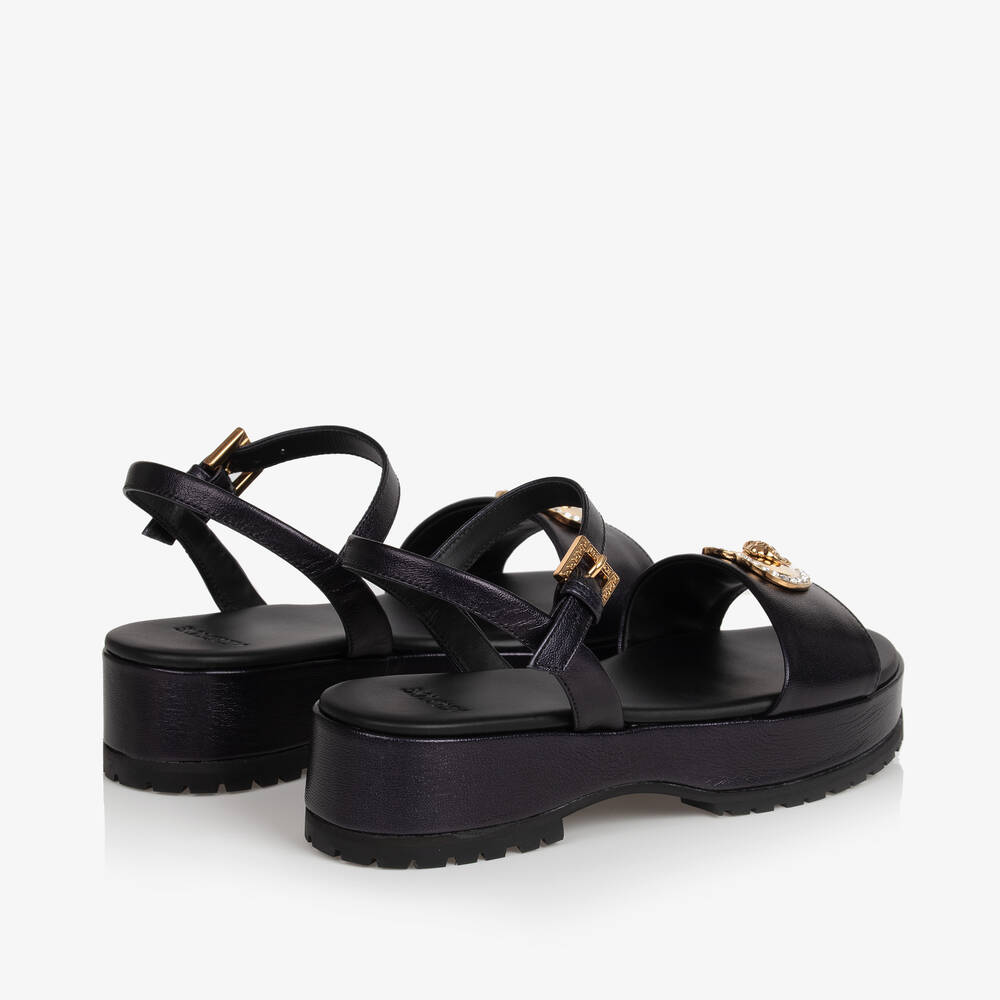 Versace-Girls Black Leather Medusa Platform Sandals | Childrensalon Outlet