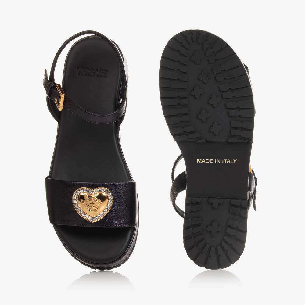 Versace-Girls Black Leather Medusa Platform Sandals | Childrensalon Outlet