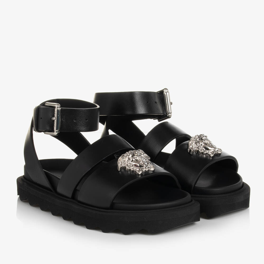 Versace - Girls Black Leather Medusa Sandals | Childrensalon