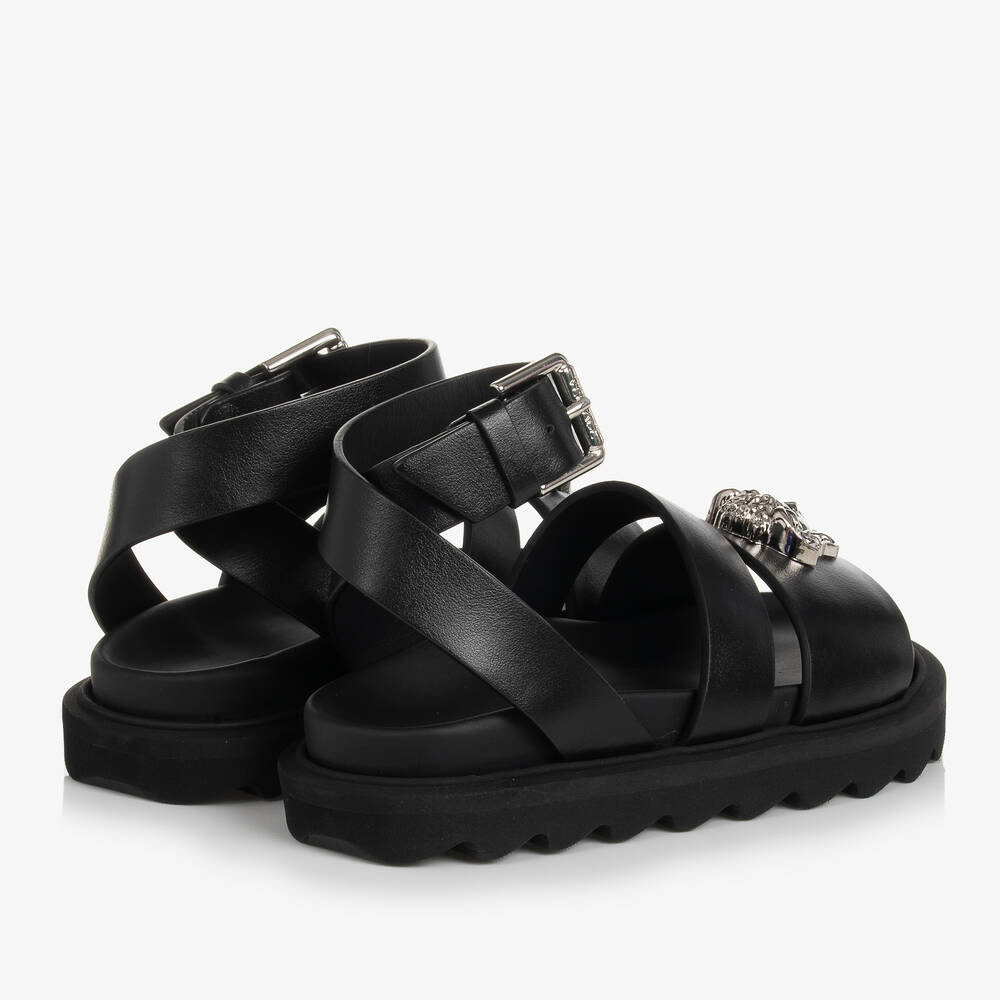 Versace-صندل جلد لون أسود للبنات | Childrensalon Outlet