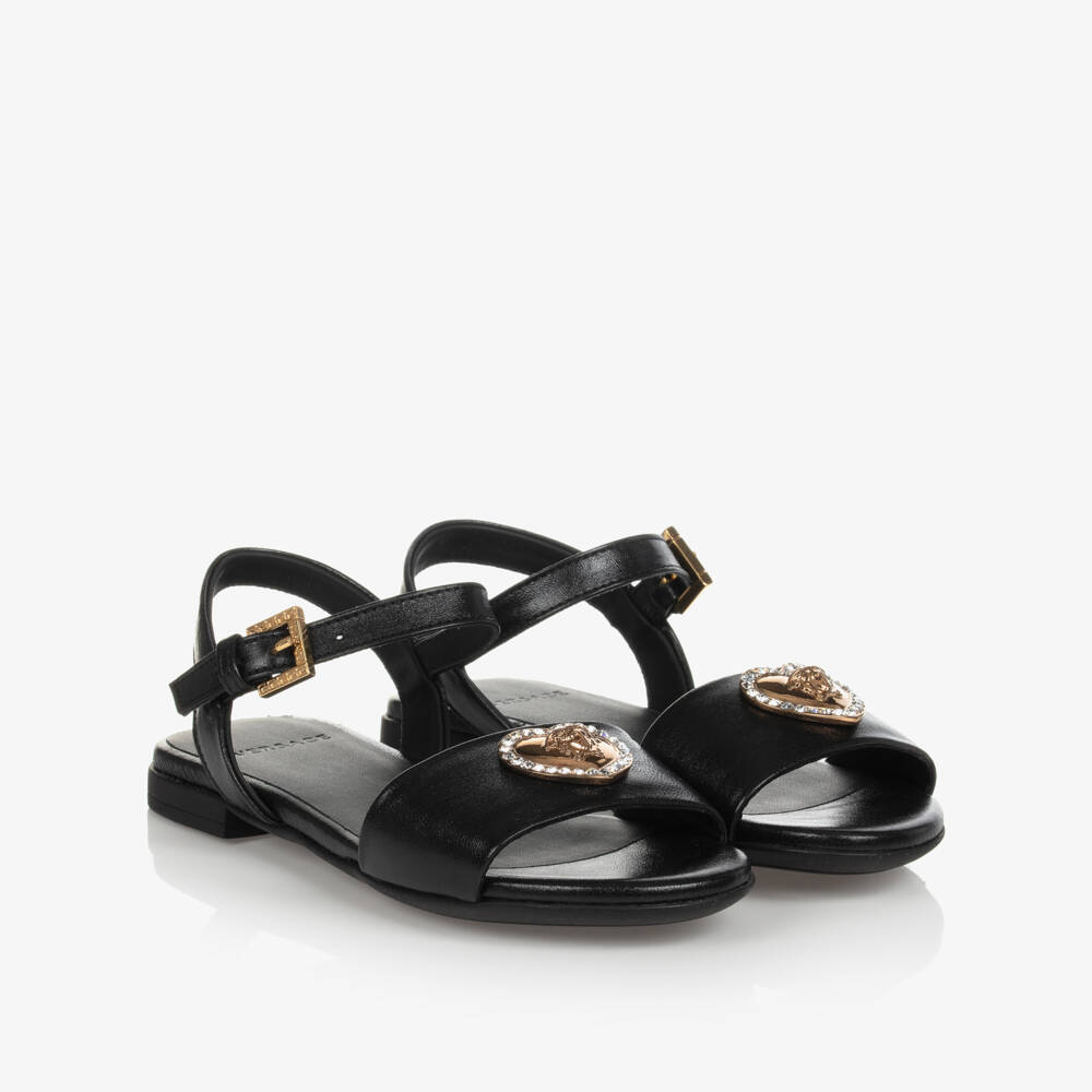 Versace-Черные кожаные сандалии для девочек | Childrensalon Outlet