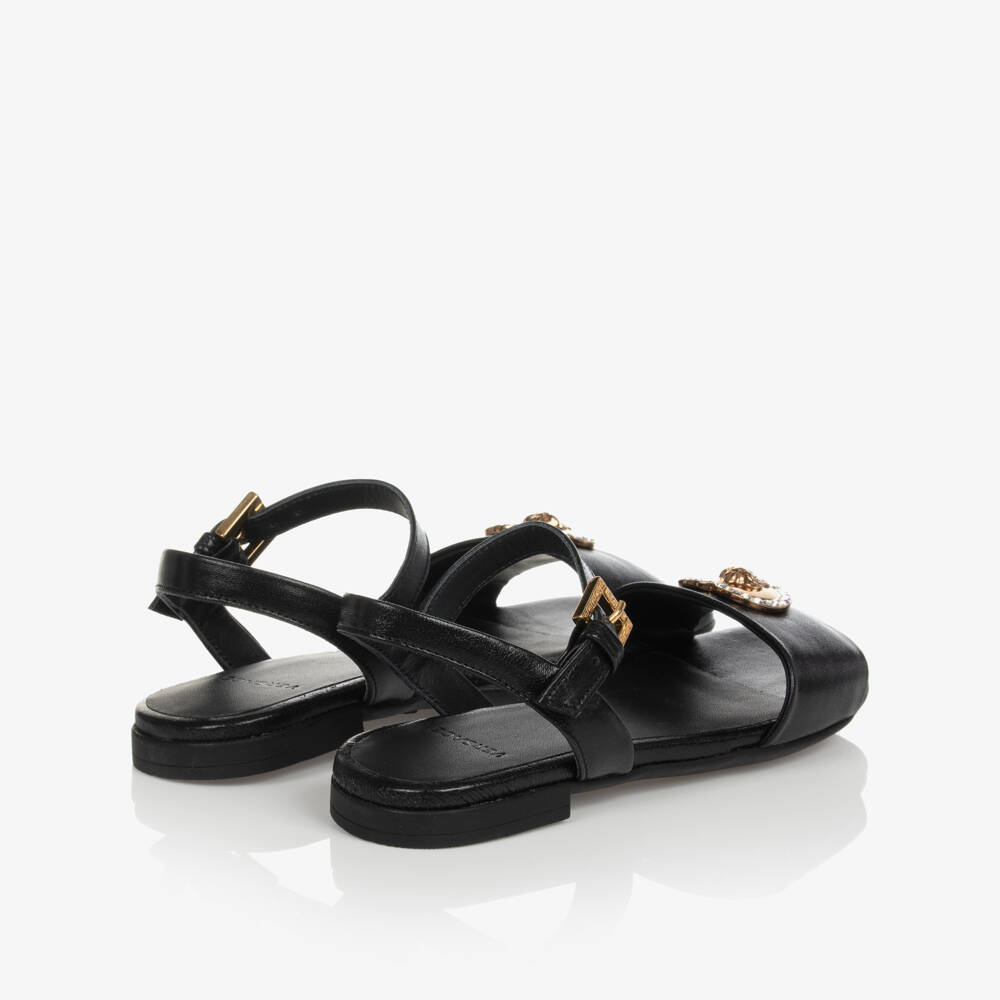 Versace-صندل جلد لون أسود للبنات | Childrensalon Outlet