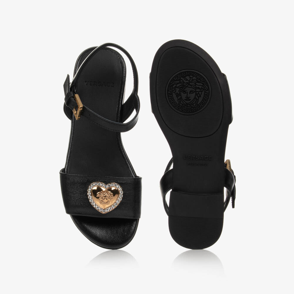 Versace-صندل جلد لون أسود للبنات | Childrensalon Outlet