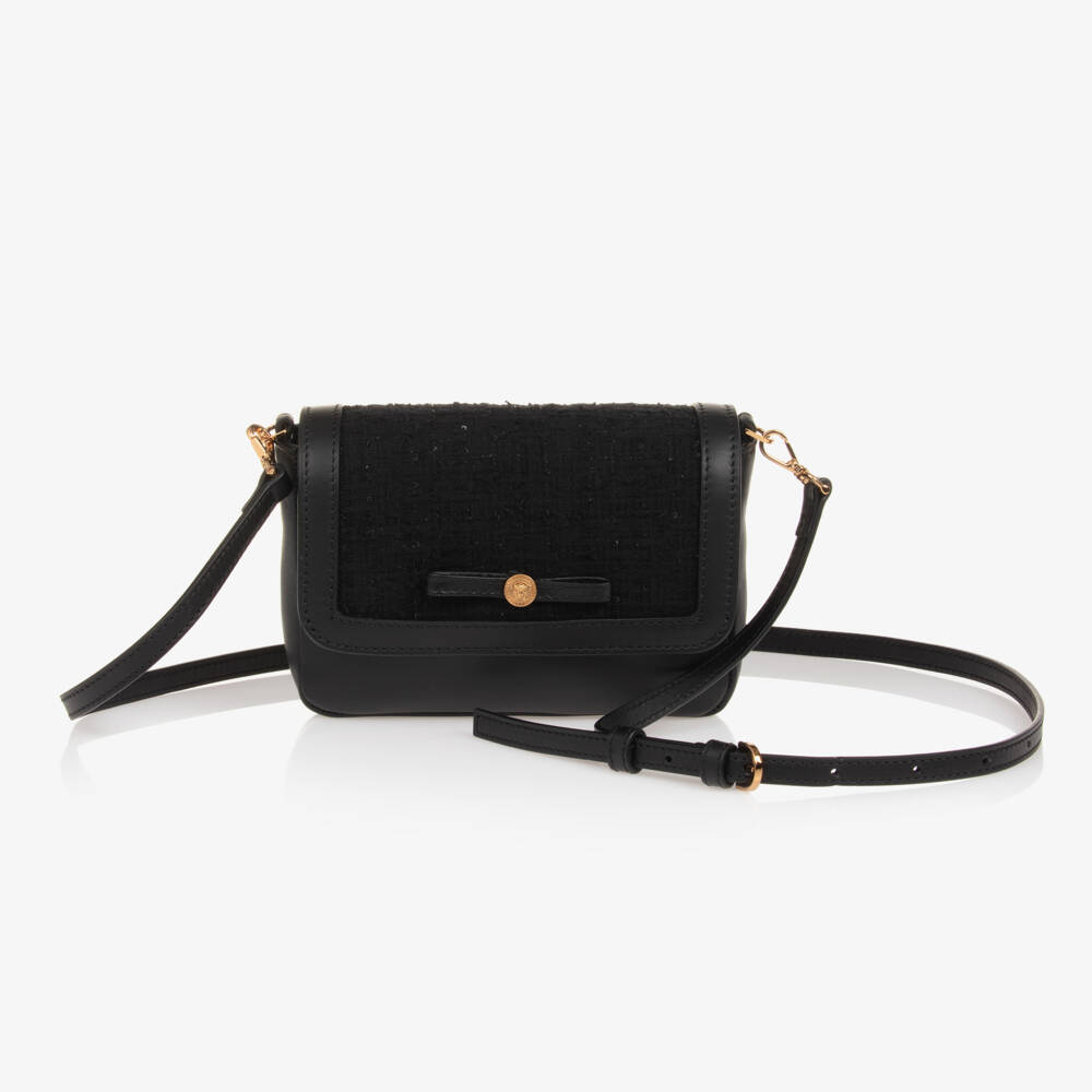Versace-Girls Black Leather Tweed Bag | Childrensalon Outlet