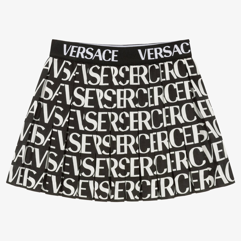 Versace - Girls Black Logo Pleated Skirt | Childrensalon