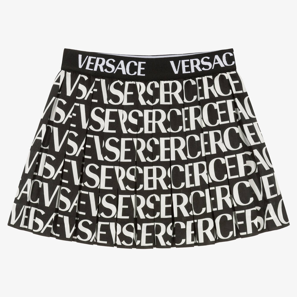 Versace-Girls Black Logo Pleated Skirt | Childrensalon Outlet