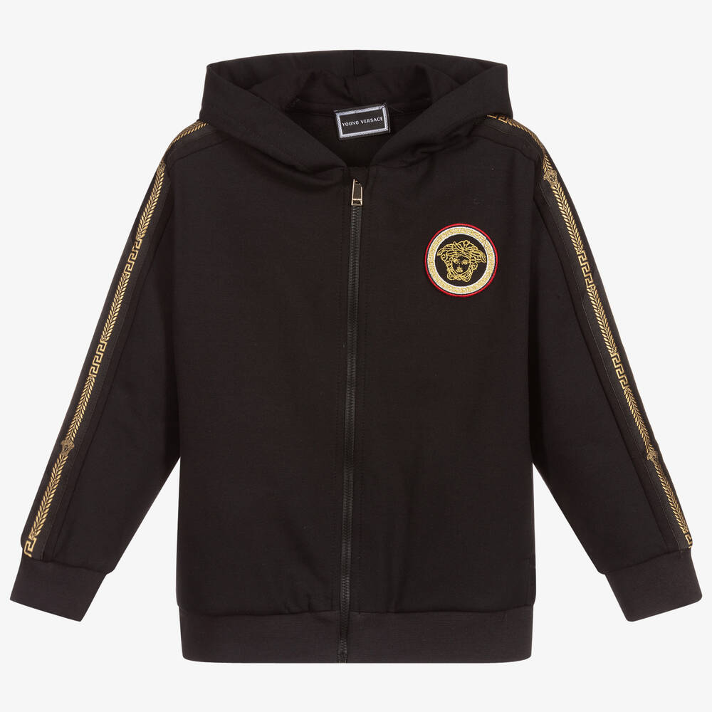 Versace - Girls Black Logo Zip-Up Hoodie | Childrensalon