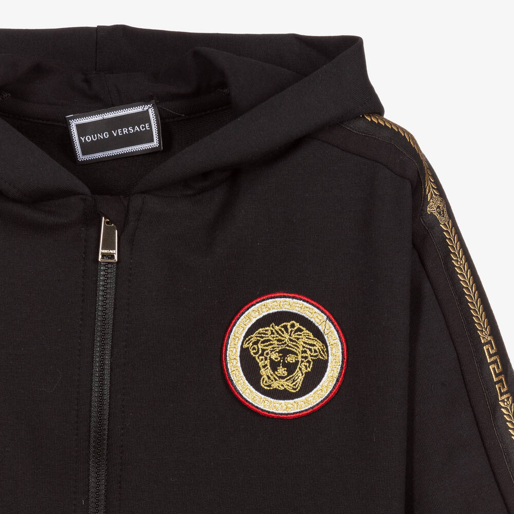 Versace Girls Black Logo Zip Up Hoodie Childrensalon Outlet
