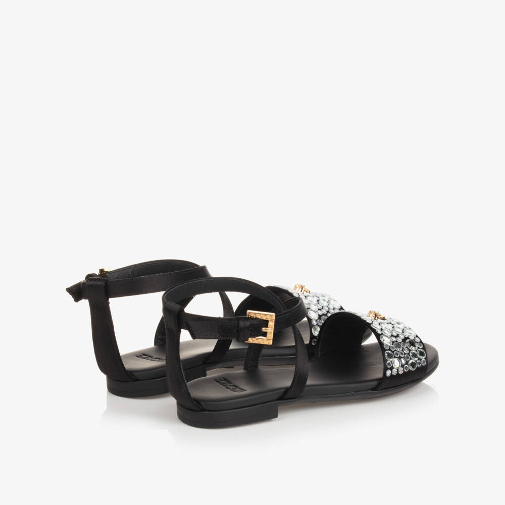 Versace-Girls Black Medusa & Crystal Sandals | Childrensalon Outlet