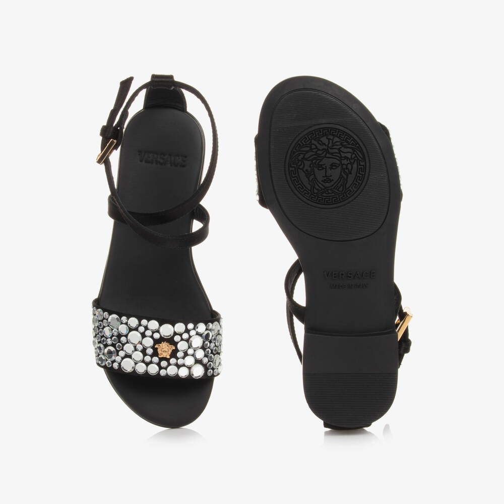 Versace-Girls Black Medusa & Crystal Sandals | Childrensalon Outlet
