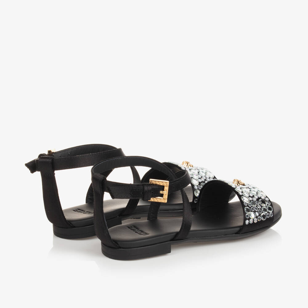 Versace-صندل فيسكوز ساتان وجلد لون أسود للبنات | Childrensalon Outlet