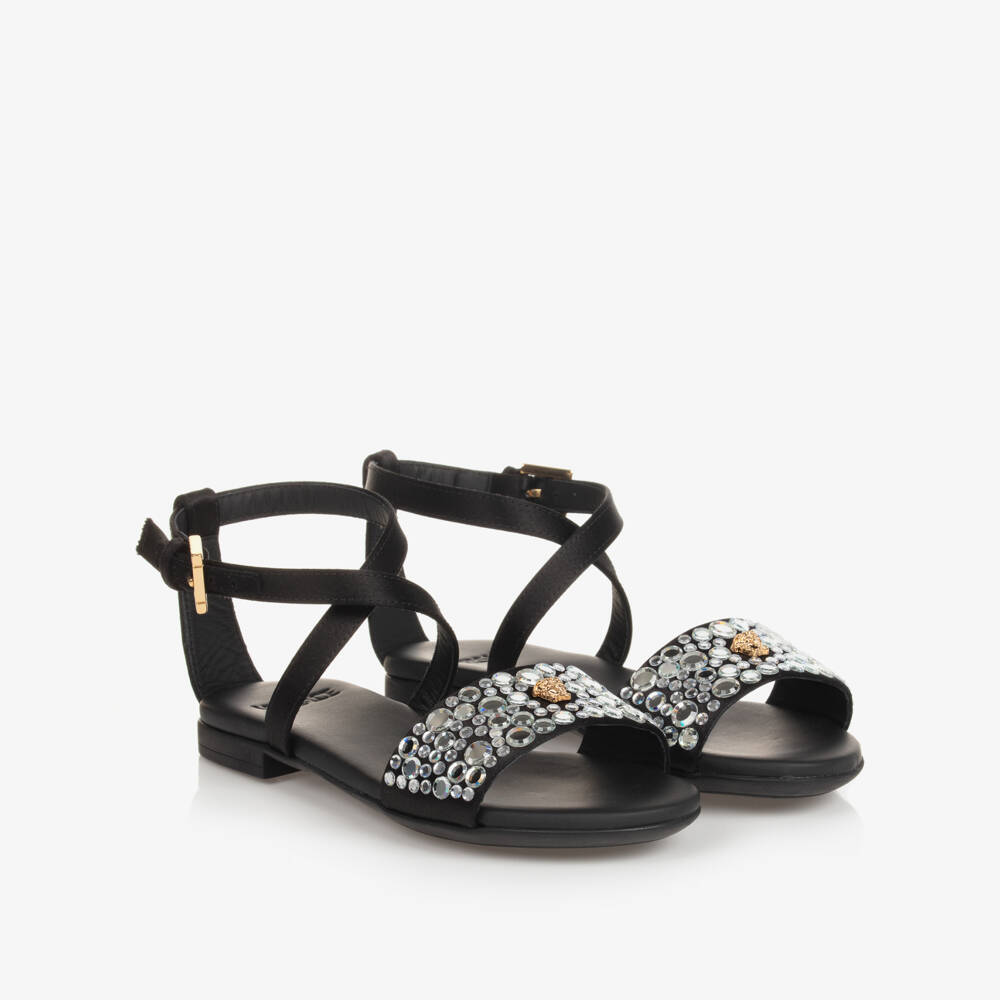 Versace-Girls Black Medusa & Crystal Sandals | Childrensalon Outlet