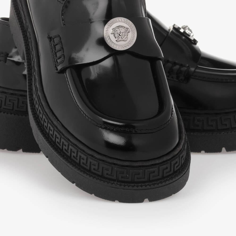 Versace - Girls Black Patent Medusa Loafers | Childrensalon