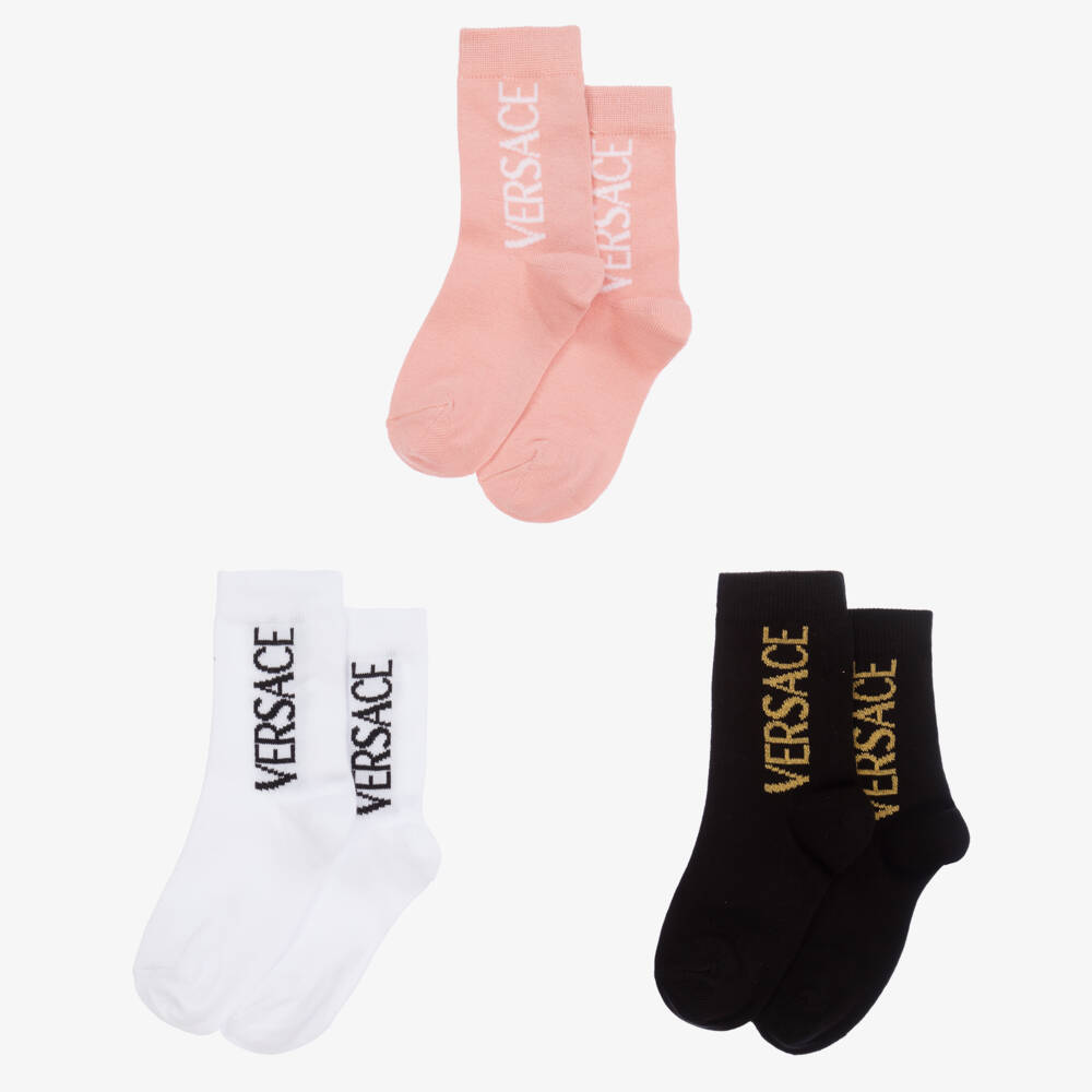 Versace-Girls Black & Pink Ankle Socks Trio | Childrensalon Outlet