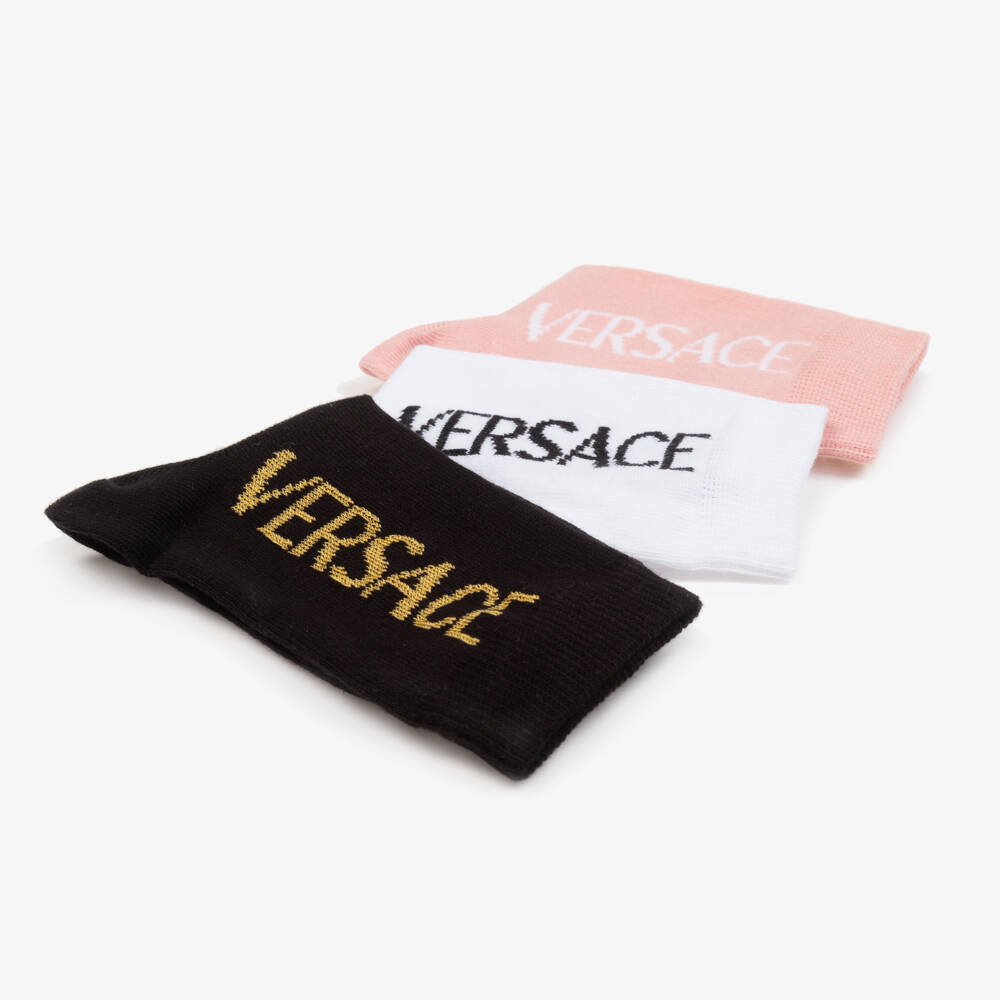 Versace-Girls Black & Pink Ankle Socks Trio | Childrensalon Outlet