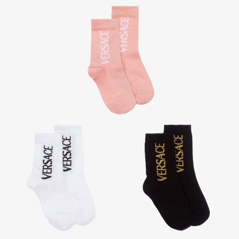 Versace-Girls Black & Pink Ankle Socks Trio | Childrensalon Outlet