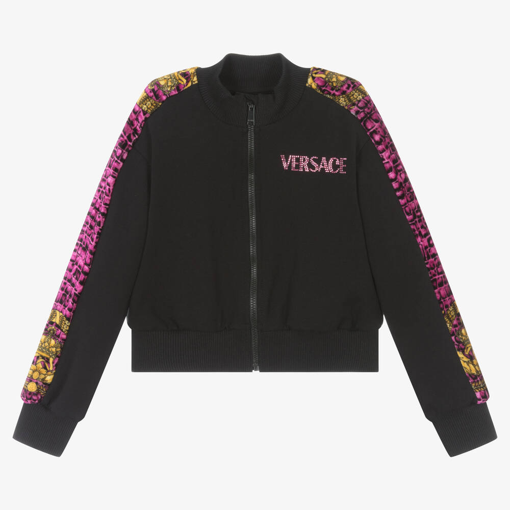 Versace - Girls Black & Pink Barocco Zip-Up Top | Childrensalon