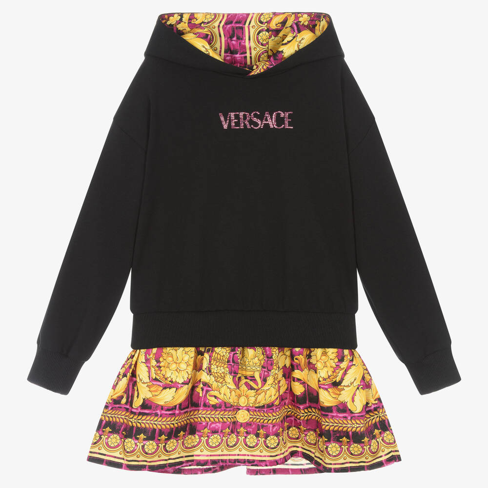 Versace - Черное, розовое и золотистое платье с принтом Barocco | Childrensalon