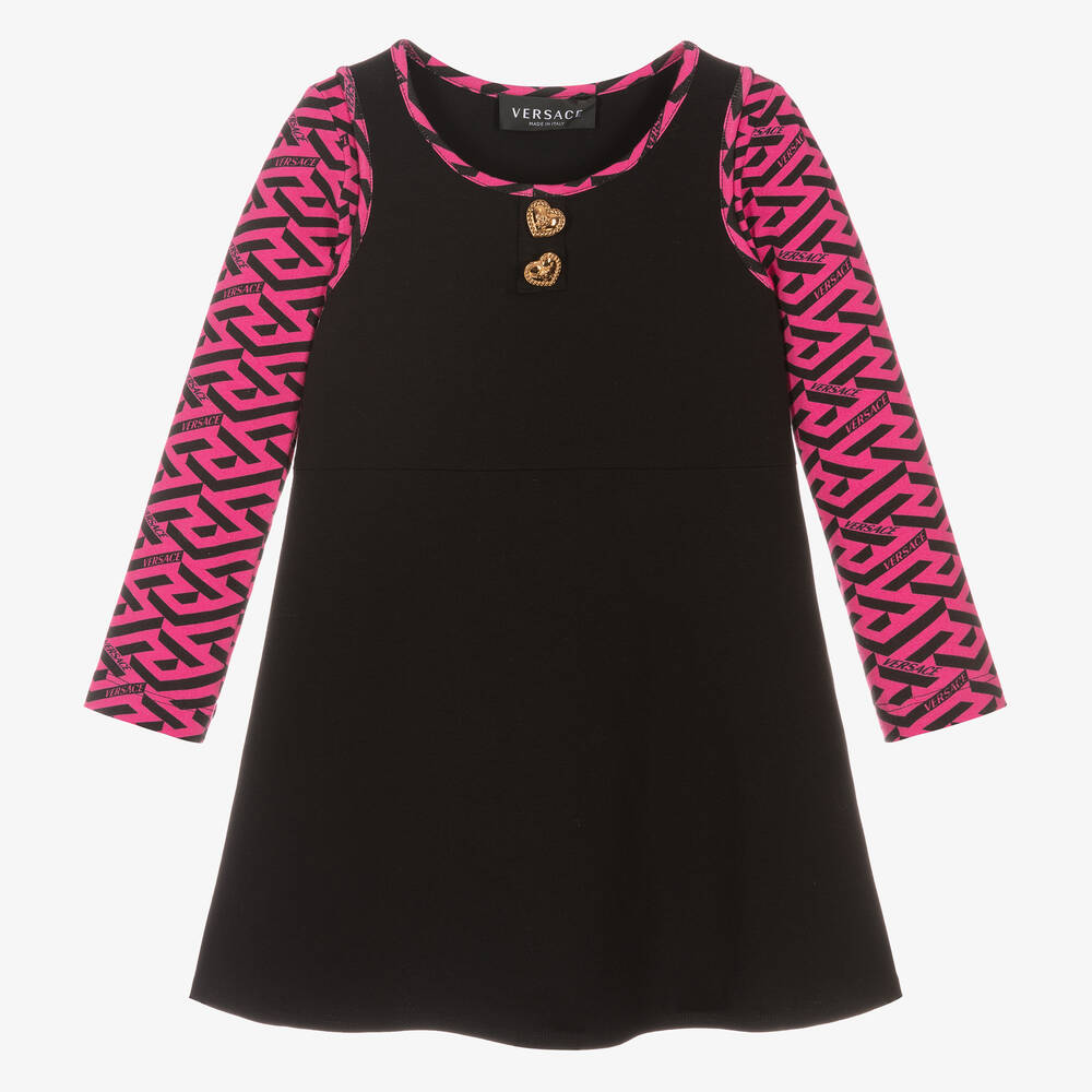 Versace - Girls Black & Pink Greca Dress | Childrensalon