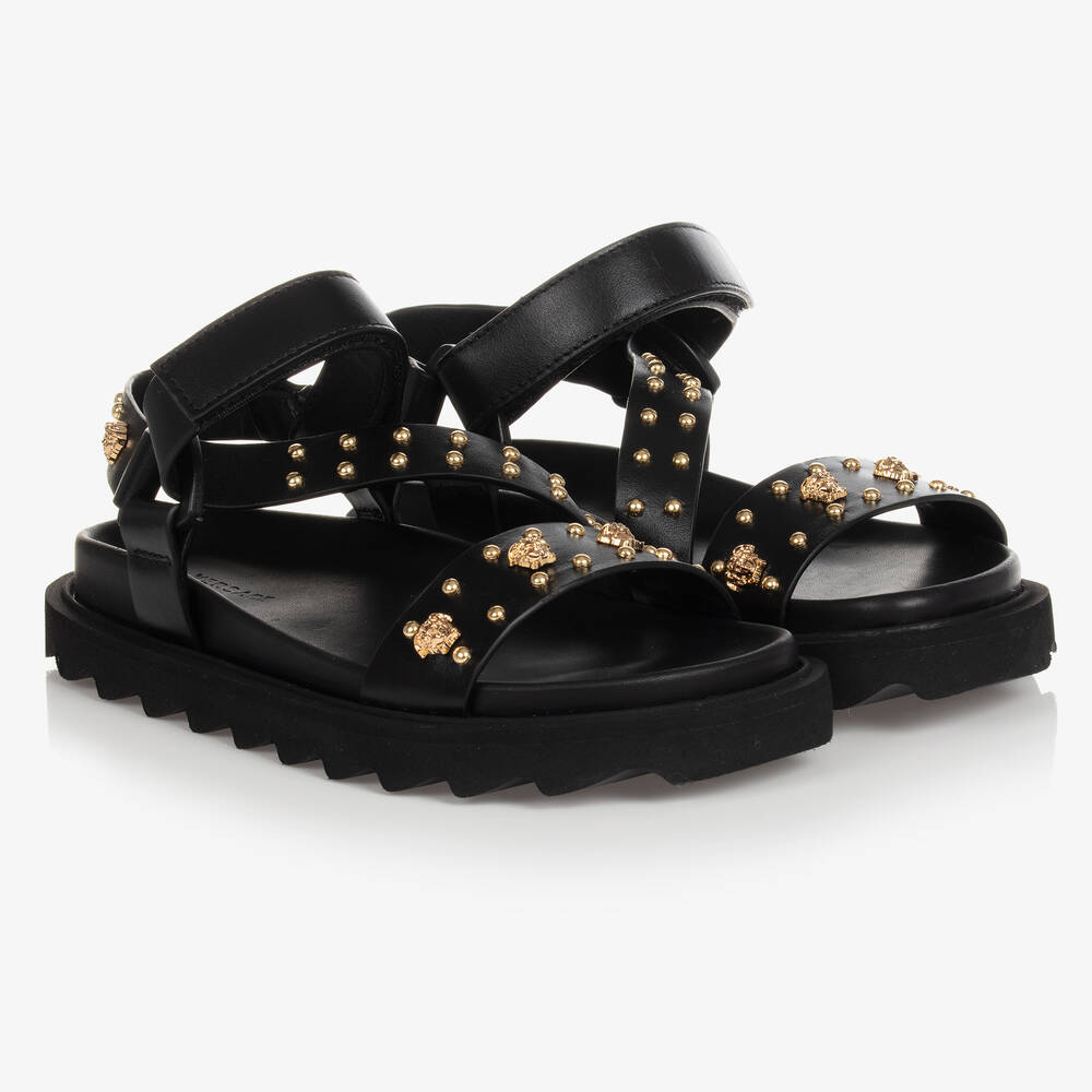 Versace - Girls Black Studded Leather Sandals | Childrensalon