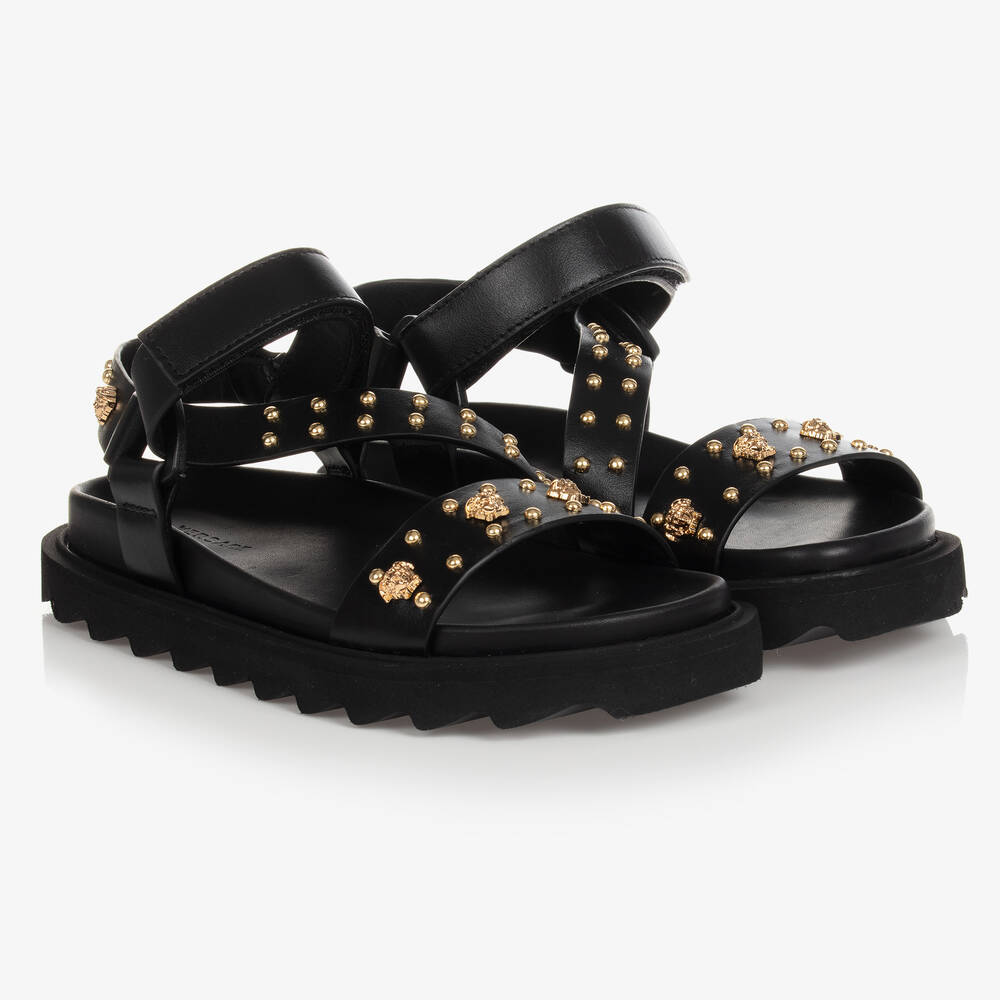 Versace - Sandales noires cloutés en cuir | Childrensalon