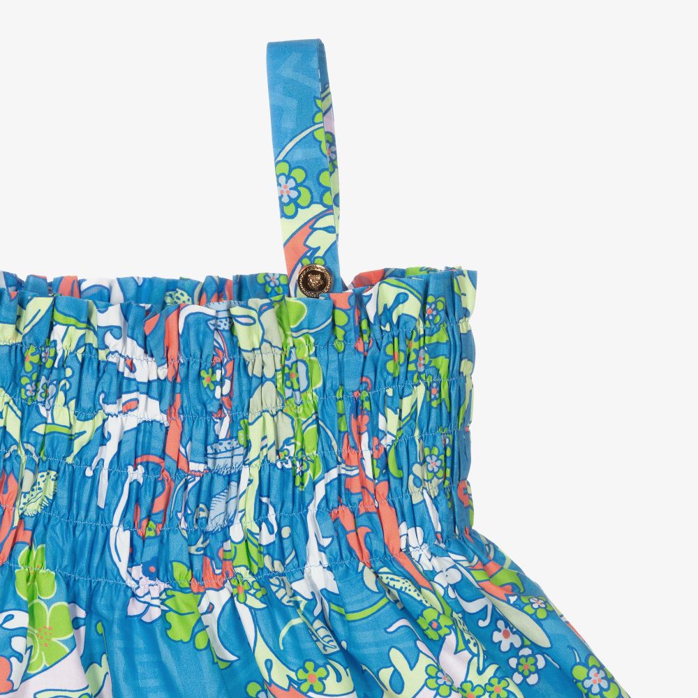 Versace-Голубое платье с принтом Baroccofest для девочек | Childrensalon Outlet