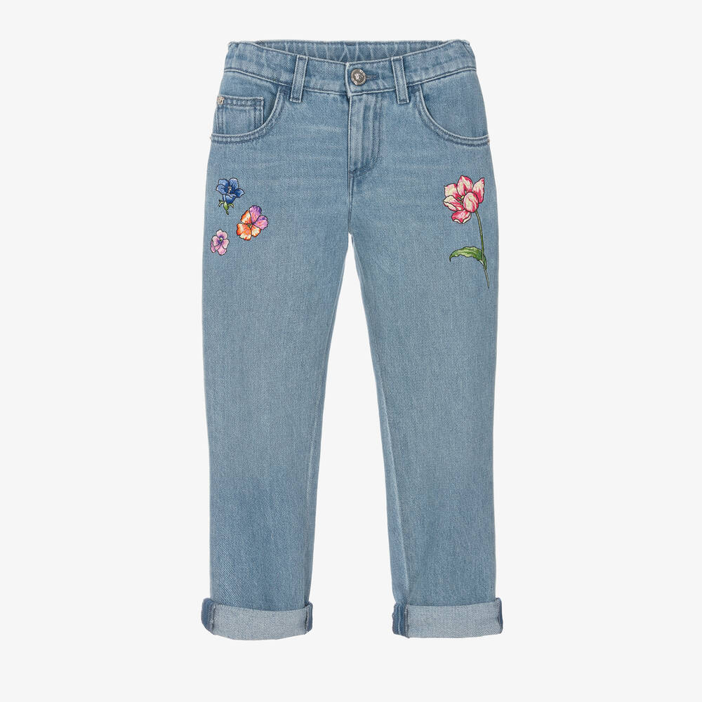 Versace-جينز قطن دنيم لون أزرق للبنات | Childrensalon Outlet