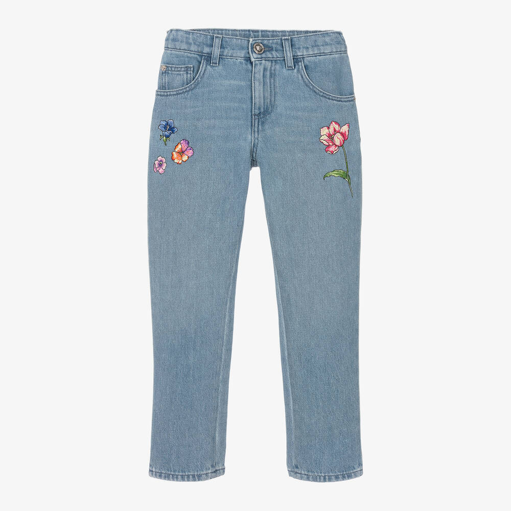 Versace-Голубые джинсы с цветами для девочек | Childrensalon Outlet