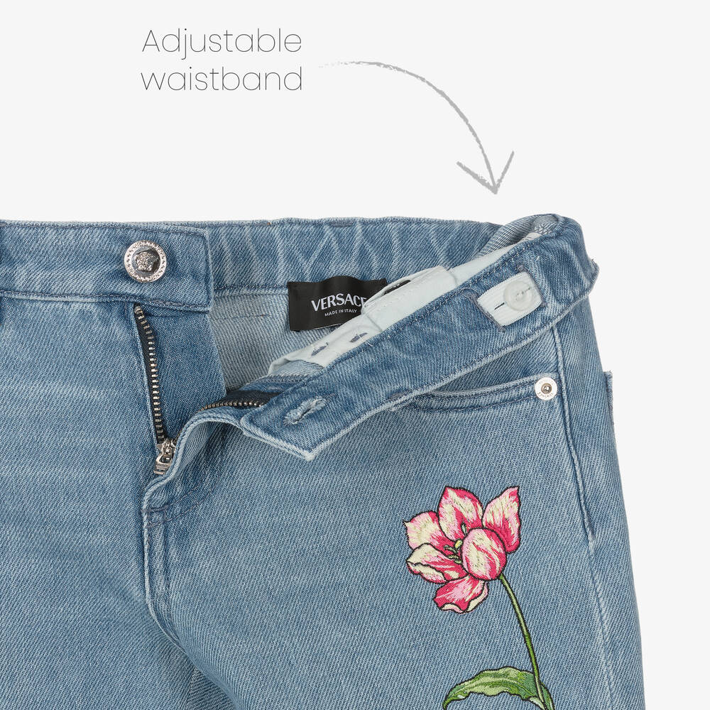 Versace-جينز قطن دنيم لون أزرق للبنات | Childrensalon Outlet