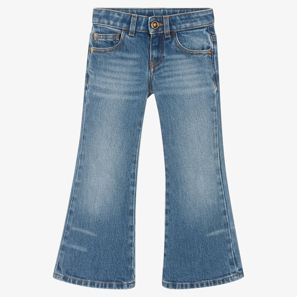 Versace - Girls Blue Denim Flared Jeans | Childrensalon