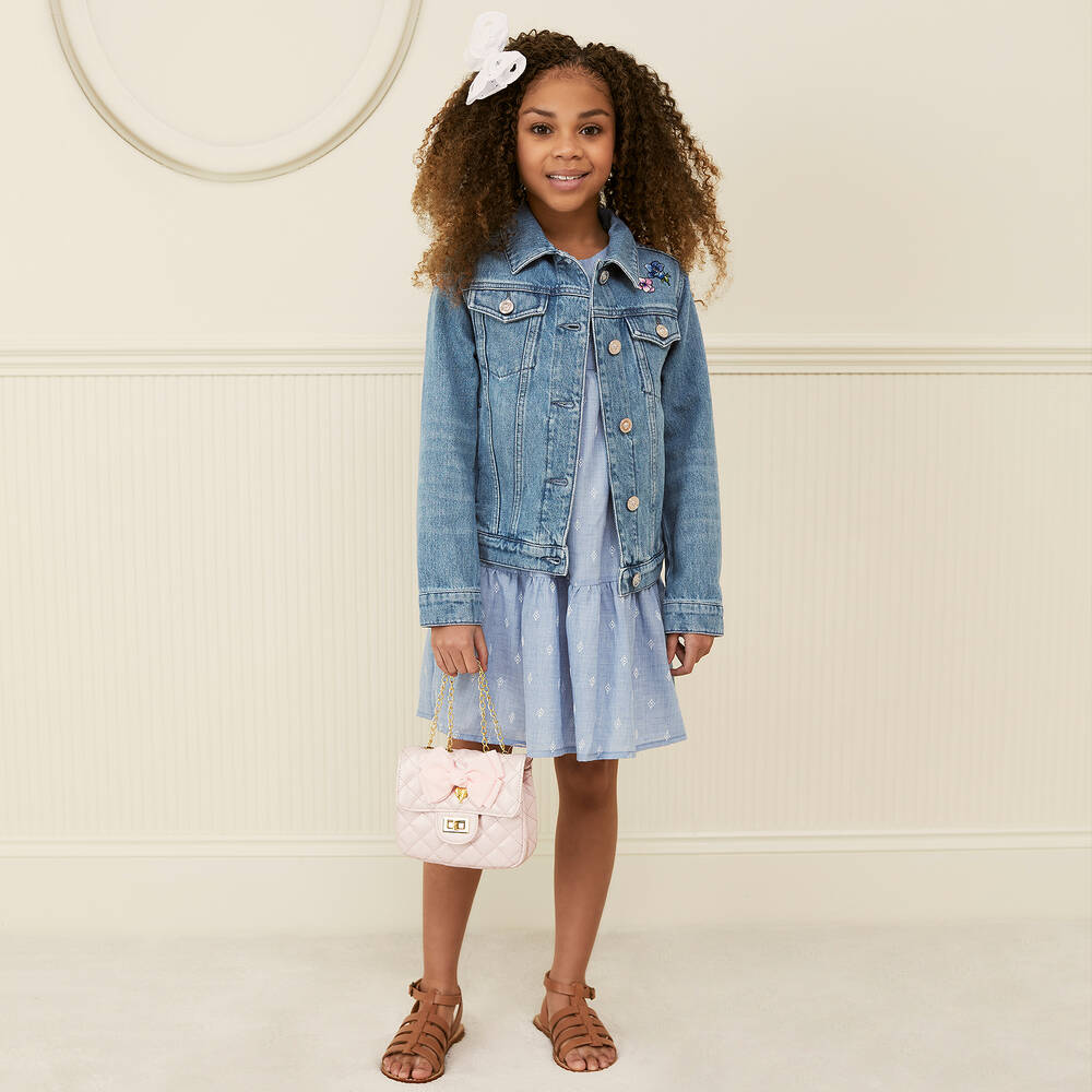 Versace Girls Blue Embroidered Blossom Denim Jacket Childrensalon Outlet