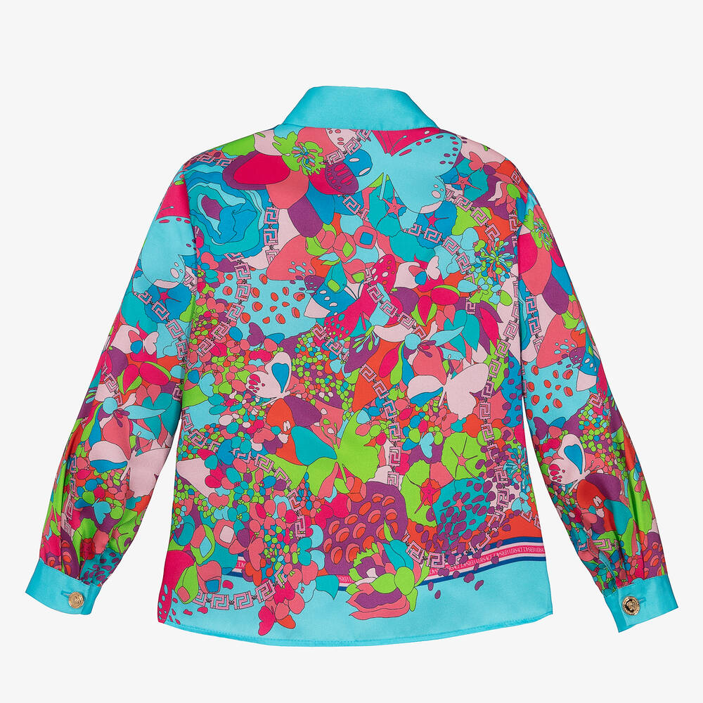 Versace-Girls Blue Floral Greca Blouse | Childrensalon Outlet