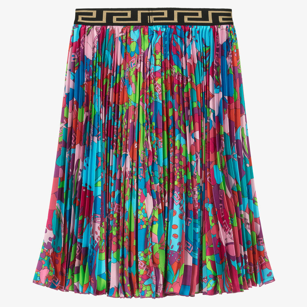 スカート Versace Printed Crepe Skirt Versace - Girls Blue Floral Summer Pleated Skirt